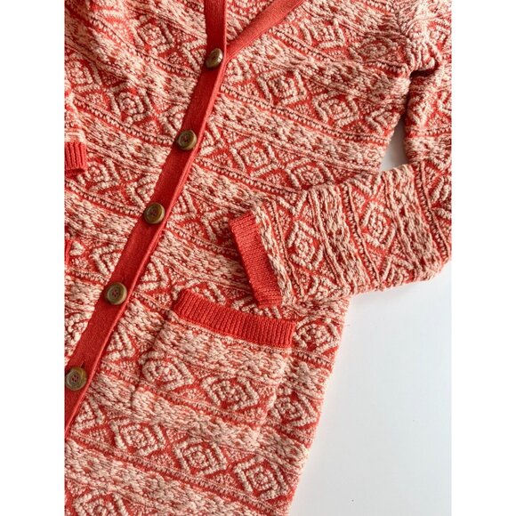 MOTH Orange Cotton Jacquard Knit Duster Cardigan Sweater, Size M - Picture 11 of 15